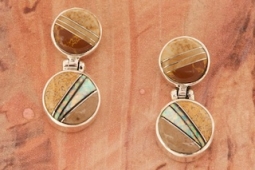 Calvin Begay Genuine Picture Jasper Sterling Silver Post Earrings